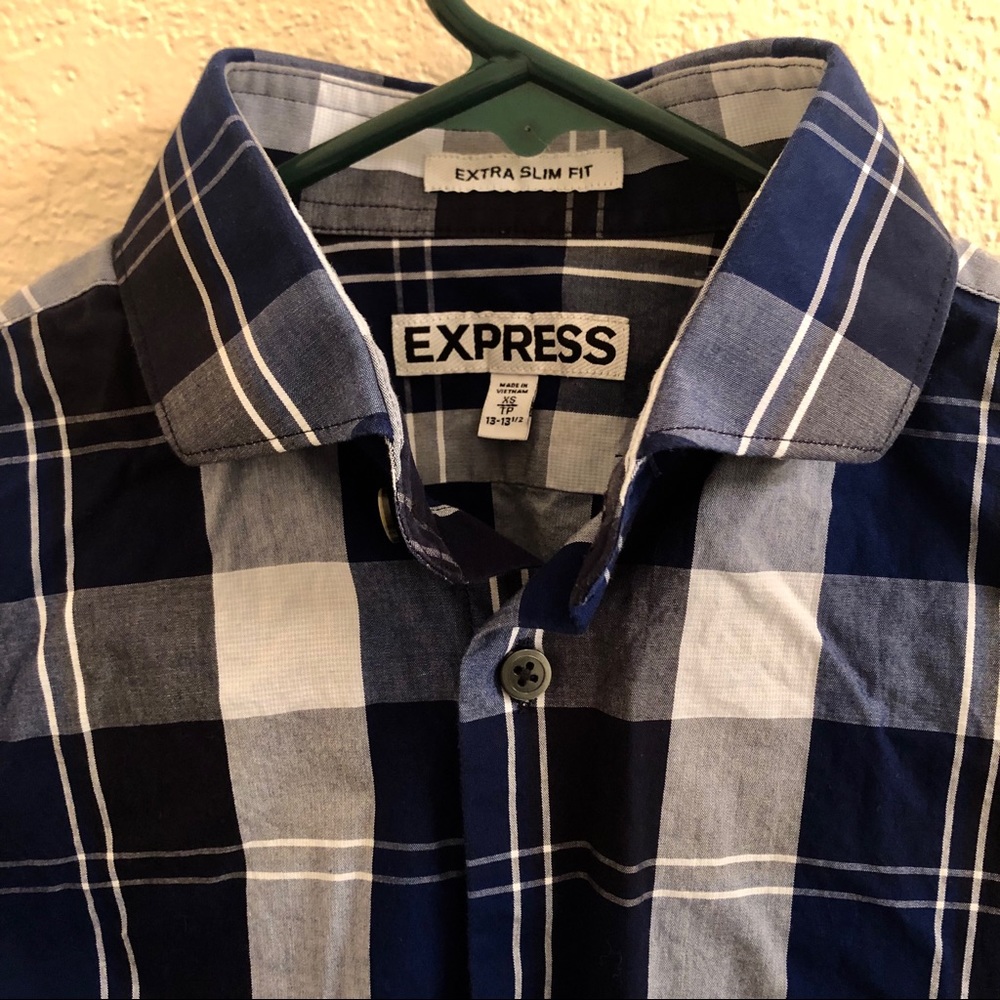 Express XS Blue Plaid Button Up